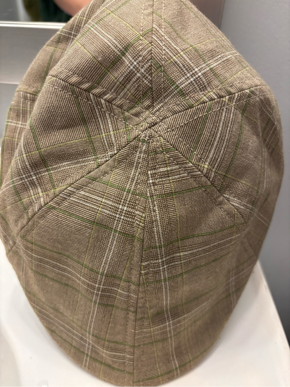 Plaid Newsboy Cap in Tan and Green